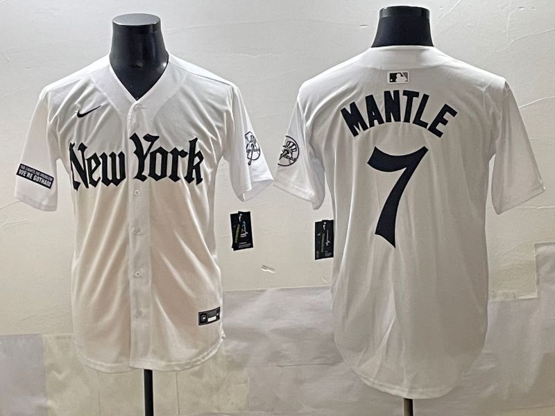 Men 2025 New York Yankees #7 Mantle White Five generations Joint Name Nike MLB Jersey style 12->new york yankees->MLB Jersey